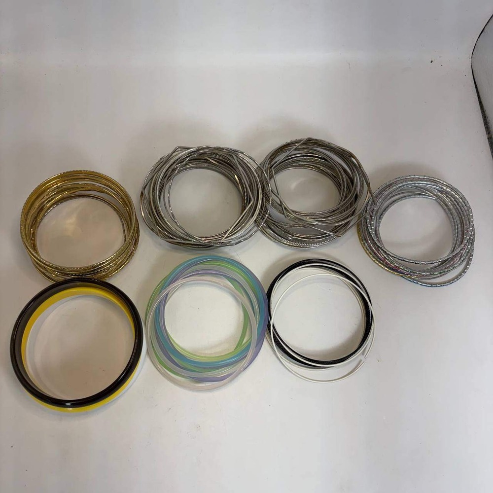 Mixed Bangle Bracelet Lot Metal Plastic Jelly Stacking Gold Silver Tone 7 Sets